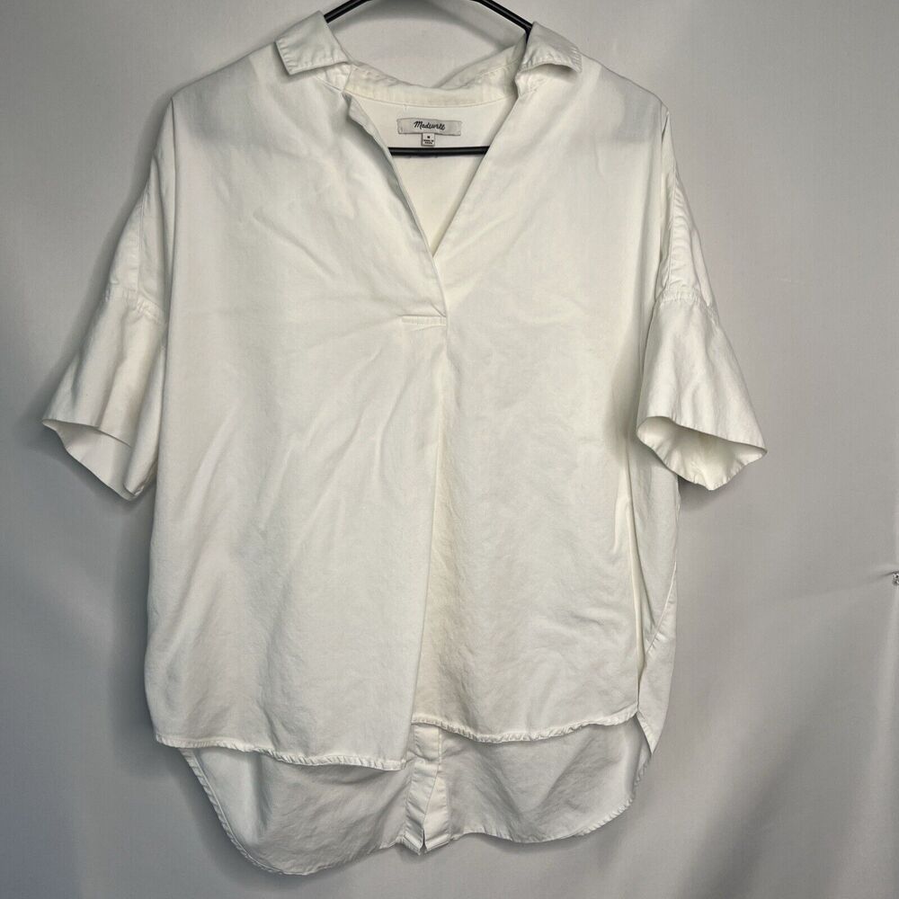 Madewell Women's SZ Medium Courier Button Back Shirt in Pure White Oversized